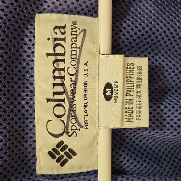 Columbia Windbreaker, Drawstring Hood, Waist & Hem. Blue Size M - Picture 6 of 6